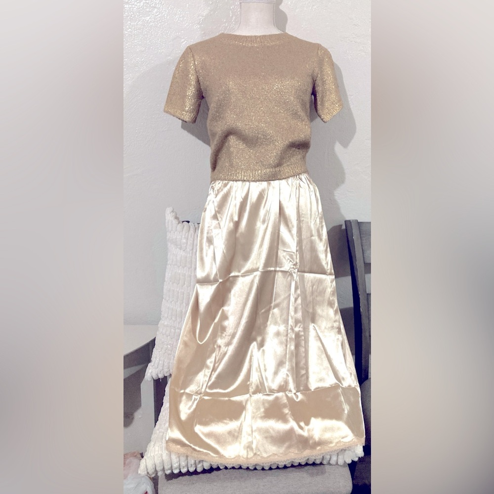 Bundle Gold  Sweater and  Satin Skirt Small